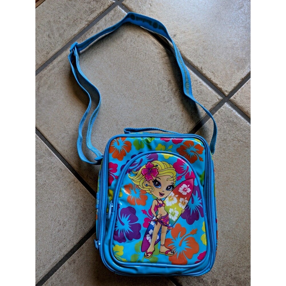 Vintage 90s Lisa Frank Insulated Lunch Box Surfer Girl Long Strap 2 Compartments
